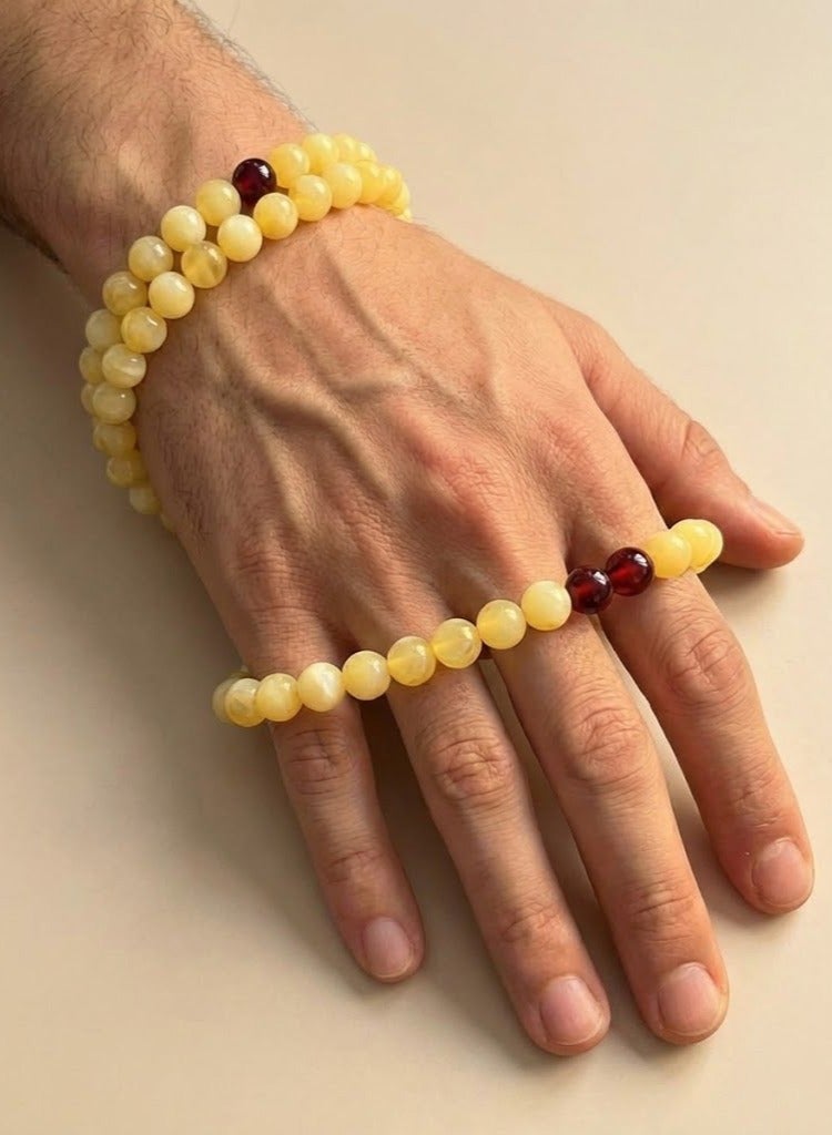 عام مجموعة مكونة من 99 خرزة تسبيح من الكهرمان الصناعي وخاتم مفتوح للرجال / سبحة / 6 مم - Image 4